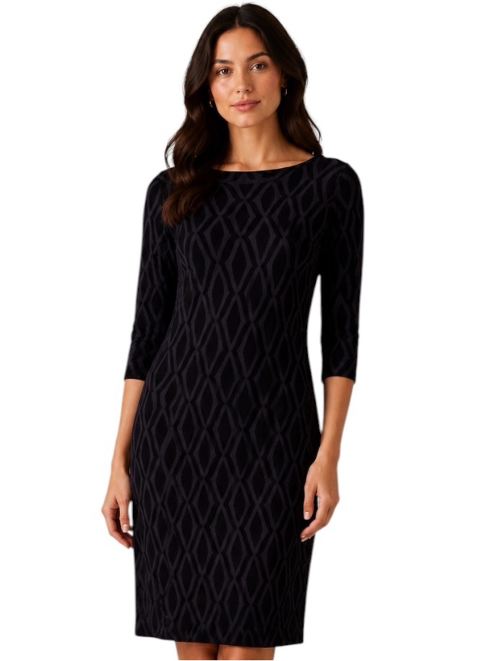 Boden Purple black patterned print 3/4 long sleeve dress 10